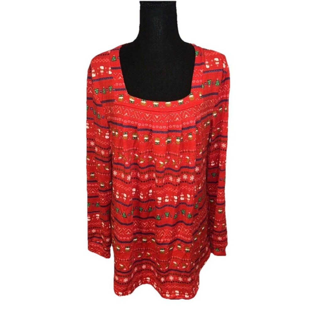 Anymeet XL Christmas Holiday Long Sleeve Blouse Multicolor Pullover Top